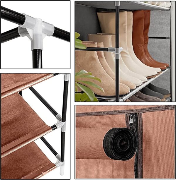 Текстилен шкаф за обувки с 9 рафта – до 27чифта – етажерка в кафяво или бежово