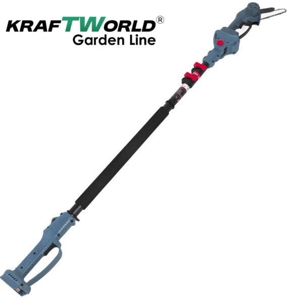 Комплект KraftWorld: Акумулаторна Резачка с Омасляване + Телескопичен Прът