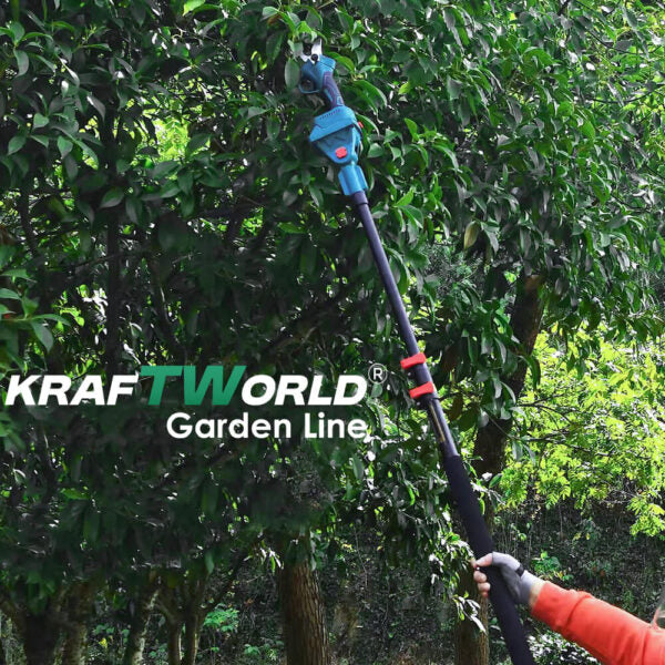 Комплект KraftWorld: Акумулаторна Резачка с Омасляване + Телескопичен Прът