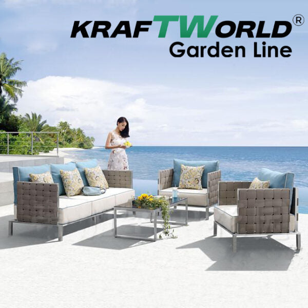 Премиум Градински комплект Миконос: луксозен триместен диван, 2 кресла и маса