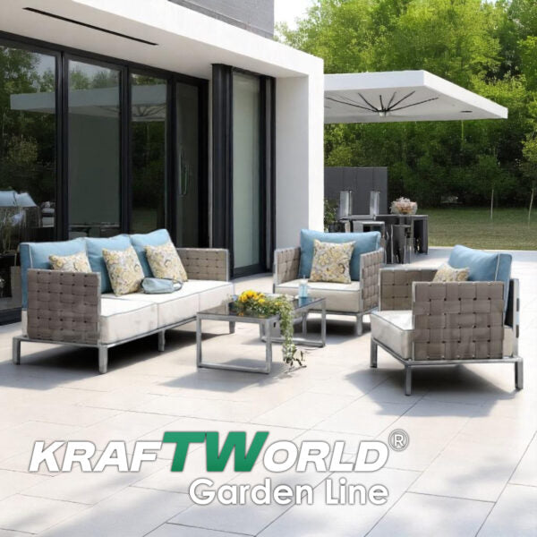 Премиум Градински комплект Миконос: луксозен триместен диван, 2 кресла и маса