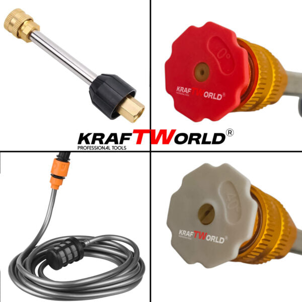 Акумулаторна Водоструйка KraftWorld с 2 Батерии Налягане 26 бара + Kонтейнер за Препарат и Аксесоари