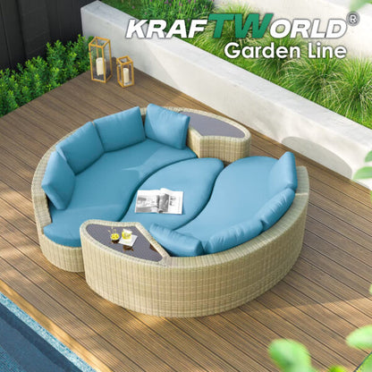 Градински комплект Long Beach: 2 ратанови дивана и табуретка/маса с опция за сглобяване в легло