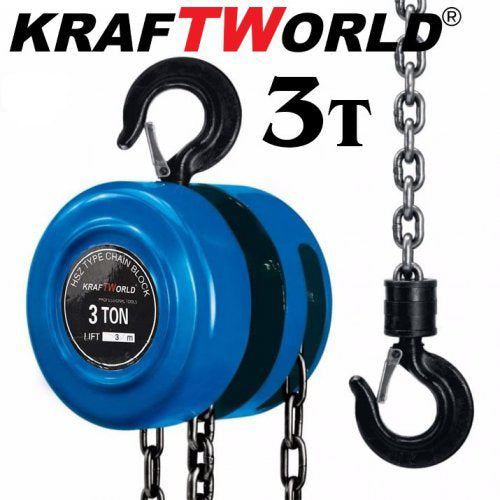 Ръчна лебедка 3t с верига с лостов механизъм KraftWorld 3m въже