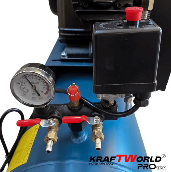 Професионален компресор за въздух KraftWorld Pro 100 литра, ремъчно задвижване
