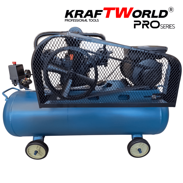 Професионален компресор за въздух KraftWorld Pro 100 литра, ремъчно задвижване