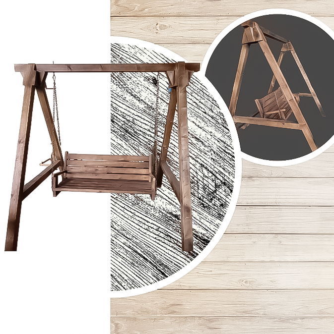 Усилена дървена градинска люлка – масивна конструкция и седалка 130 см