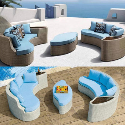 Градински комплект Long Beach: 2 ратанови дивана и табуретка/маса с опция за сглобяване в легло