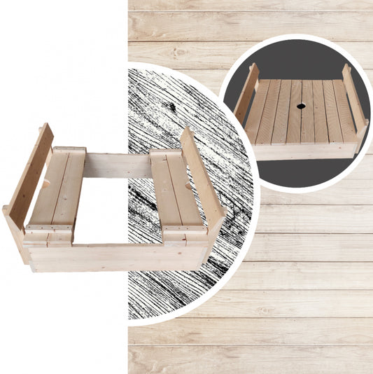 Детски дървен пясъчник с капак и пейки – масив, два размера: 100×100 и 200×200 см