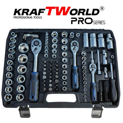 Професионално гедоре 172 части KraftWorld PRO Series – CR-V, 3 размера 1/2″, 3/8″, 1/4″