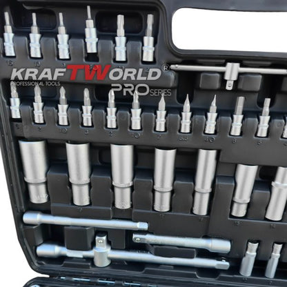 Професионално гедоре 172 части KraftWorld PRO Series – CR-V, 3 размера 1/2″, 3/8″, 1/4″