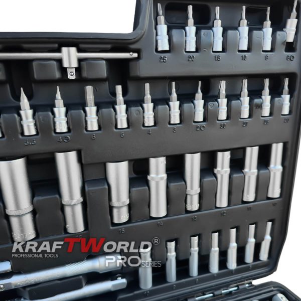 Професионално гедоре 172 части KraftWorld PRO Series – CR-V, 3 размера 1/2″, 3/8″, 1/4″