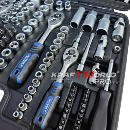 Професионално гедоре 172 части KraftWorld PRO Series – CR-V, 3 размера 1/2″, 3/8″, 1/4″