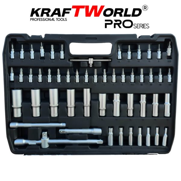 Професионално гедоре 172 части KraftWorld PRO Series – CR-V, 3 размера 1/2″, 3/8″, 1/4″