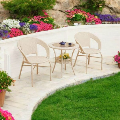 Ратанов Комплект с Маса и Два Стола – Стил и Комфорт за Вашата Градина в Бяло/Екрю!