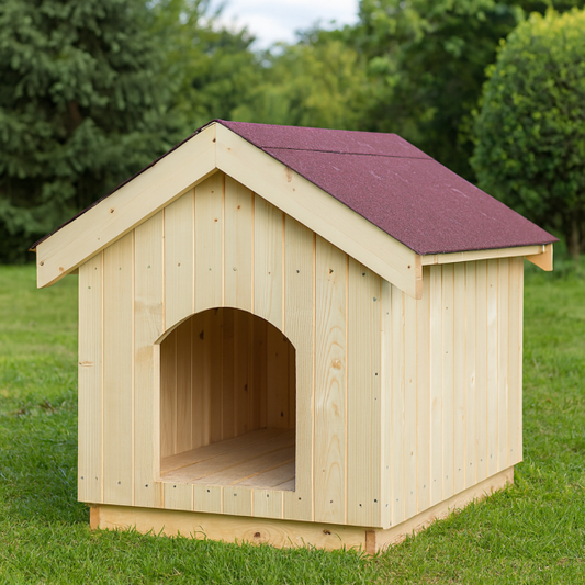 Къща за куче XXL от масивна дървесина – просторна колиба за едри породи