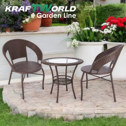 Ратанова Маса и 2 Стола + Луксозна Висяща Люлка тип Гнездо – Градински Комплект за Релакс