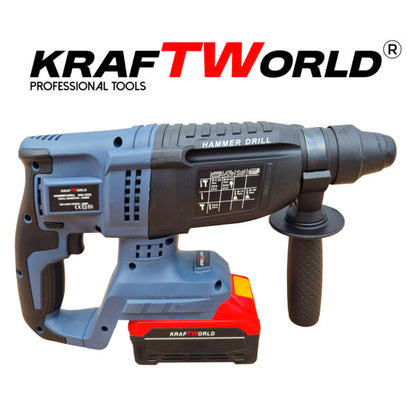 Комплект 4в1 KraftWorld Безчеткови Машини Гайковерт-винтоверт, Ъглошлайф и Перфоратор