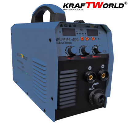 Професионален Инверторен Електрожен KraftWorld 400А с Телоподаващо 2в1 – Компактен и Мощен