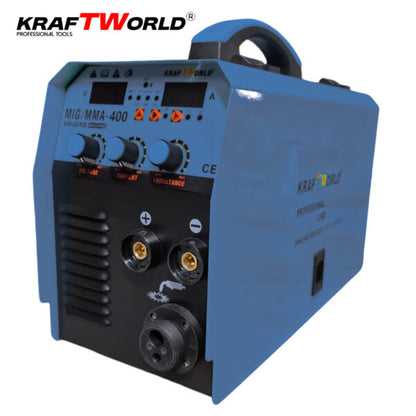Професионален Инверторен Електрожен KraftWorld 400А с Телоподаващо 2в1 – Компактен и Мощен