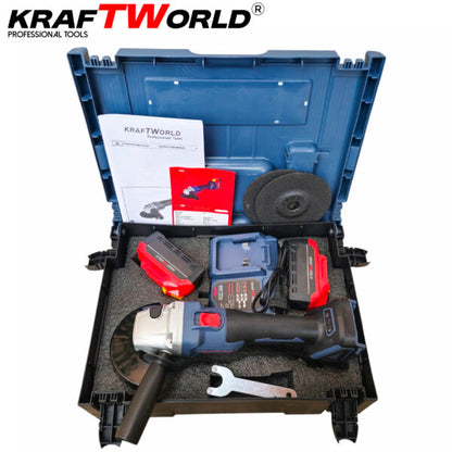 Акумулаторен Ъглошлайф 125мм Kraftworld с 2 Батерии в Куфар