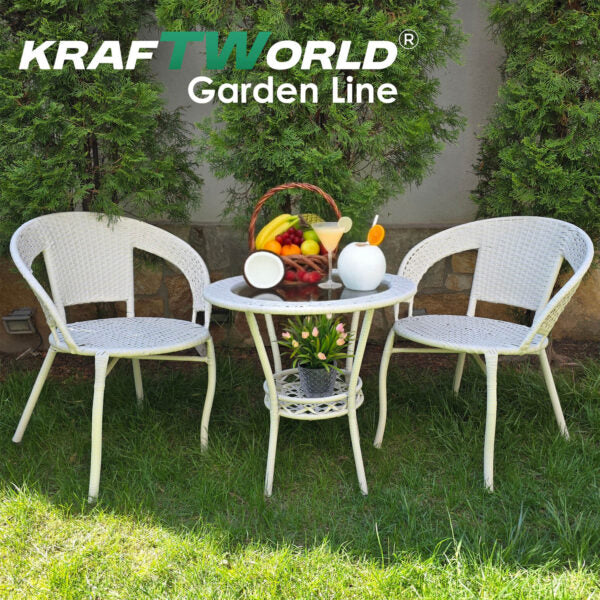 Кръгла Ратанова Маса с Закалено Стъкло – Модел Teresa, Подходяща за Балкон и Градина