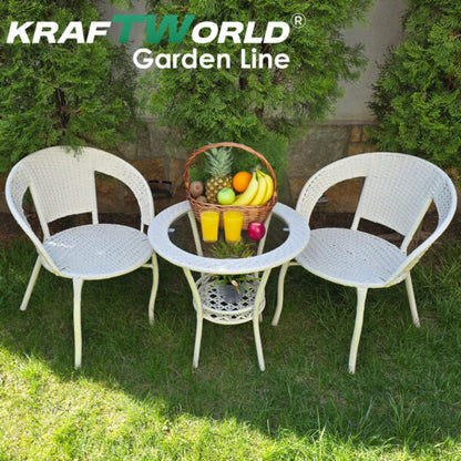 Ратанова Маса и 2 Стола + Луксозна Висяща Люлка тип Гнездо – Градински Комплект за Релакс