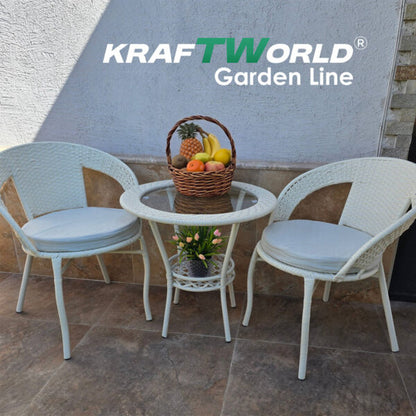 Ратанов Комплект с Маса и Два Стола – Стил и Комфорт за Вашата Градина в Бяло/Екрю!