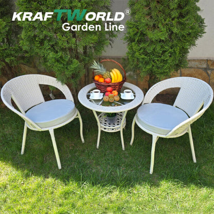 Ратанова Маса и 2 Стола + Луксозна Висяща Люлка тип Гнездо – Градински Комплект за Релакс