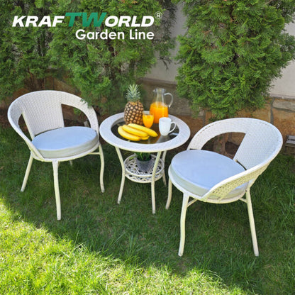 Ратанова Маса и 2 Стола + Луксозна Висяща Люлка тип Гнездо – Градински Комплект за Релакс