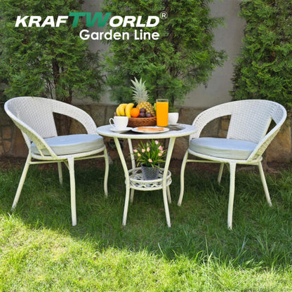 Ратанова Маса и 2 Стола + Луксозна Висяща Люлка тип Гнездо – Градински Комплект за Релакс