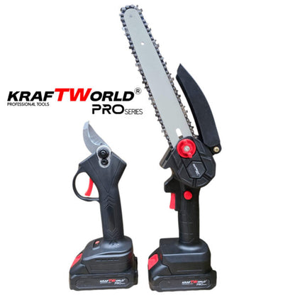 KraftWorld Акумулаторен Комплект – Мини Резачка 15см и 20см и Лозарска Ножица с 2бр Батерии в Един Куфар!