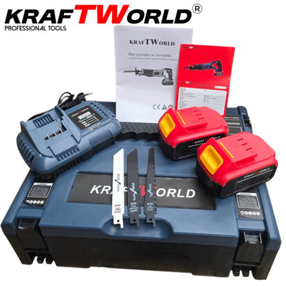 Професионален Акумулаторен Саблен Трион KraftWorld + 3 ножчета