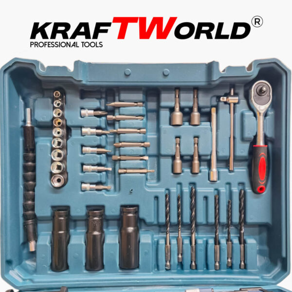 KraftWorld Акумулаторен Ударен Гайковерт 24V 4Ah – 850Nm + Куфар и 35 Части!