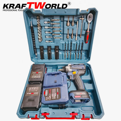 KraftWorld Акумулаторен Ударен Гайковерт 24V 4Ah – 850Nm + Куфар и 35 Части!
