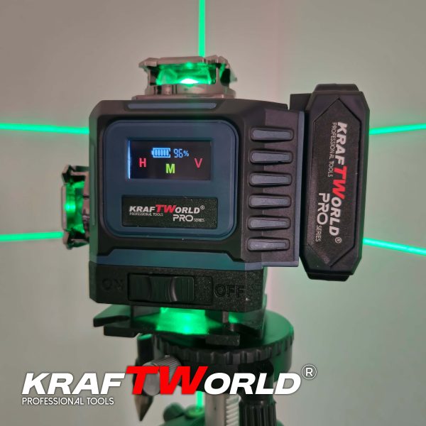 Лазерен нивелир Kraftworld PRO 4×360° с тъчскрийн дисплей, дистанционно и пълен комплект в куфар