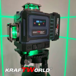 Лазерен нивелир Kraftworld PRO 4×360° с тъчскрийн дисплей, дистанционно и пълен комплект в куфар