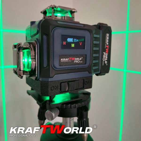 Лазерен нивелир Kraftworld PRO 4×360° с тъчскрийн дисплей, дистанционно и пълен комплект в куфар