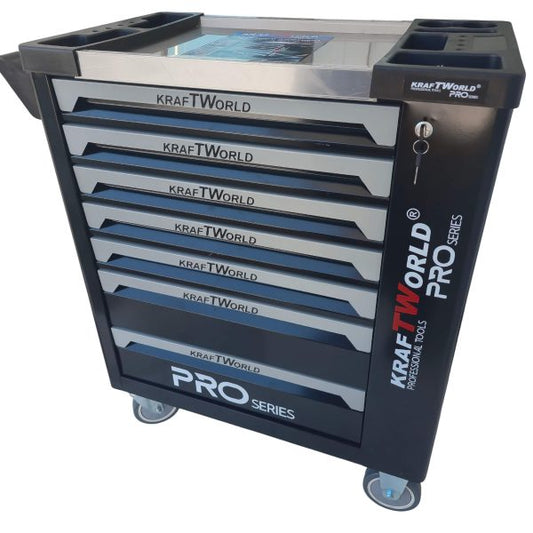 Професионален Шкаф с инструменти KraftWorld PRO 7 Пълни Чекмеджета – 258 Инструмента