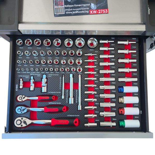 Професионален Шкаф с инструменти KraftWorld PRO 7 Пълни Чекмеджета – 258 Инструмента