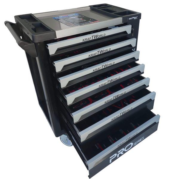 Професионален Шкаф с инструменти KraftWorld PRO 7 Пълни Чекмеджета – 258 Инструмента