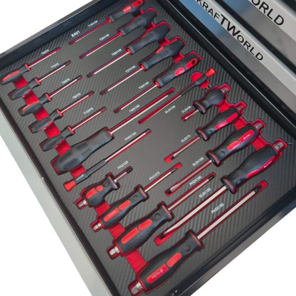 Професионален Шкаф с инструменти KraftWorld PRO 7 Пълни Чекмеджета – 258 Инструмента