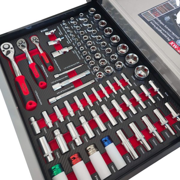 Професионален Шкаф с инструменти KraftWorld PRO 7 Пълни Чекмеджета – 258 Инструмента