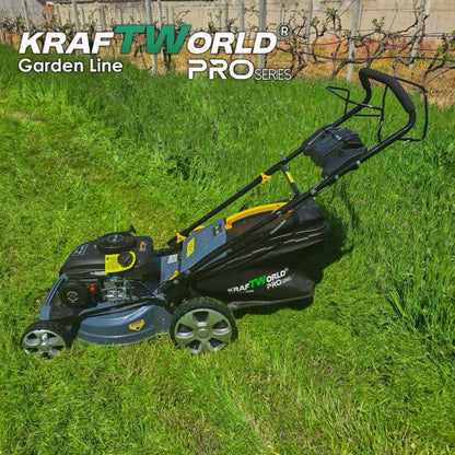 Самоходна бензинова косачка KraftWorld 5в1 с мулчиране и кош 65L