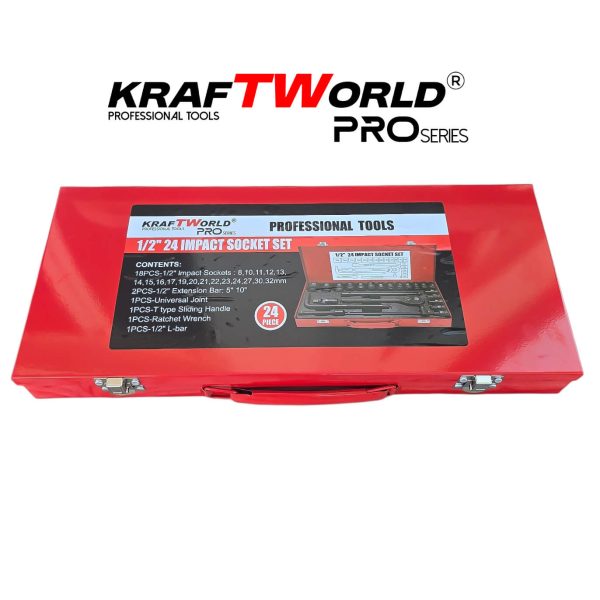 Комплект ударни вложки KraftWorld 1/2″ – 24 части в метален куфар