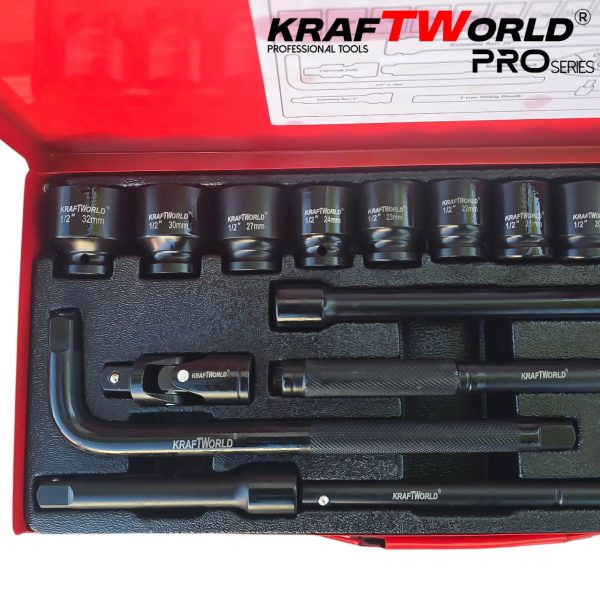 Комплект ударни вложки KraftWorld 1/2″ – 24 части в метален куфар