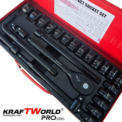 Комплект ударни вложки KraftWorld 1/2″ – 24 части в метален куфар