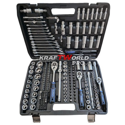 Професионално гедоре 216 части KraftWorld PRO Series – с ключове 8-19мм и тесчотки 1/2, 3/8, 1/4