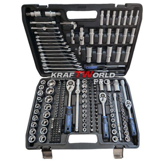 Професионално гедоре 216 части KraftWorld PRO Series – с ключове 8-19мм и тесчотки 1/2, 3/8, 1/4