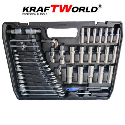Професионално гедоре 216 части KraftWorld PRO Series – с ключове 8-19мм и тесчотки 1/2, 3/8, 1/4